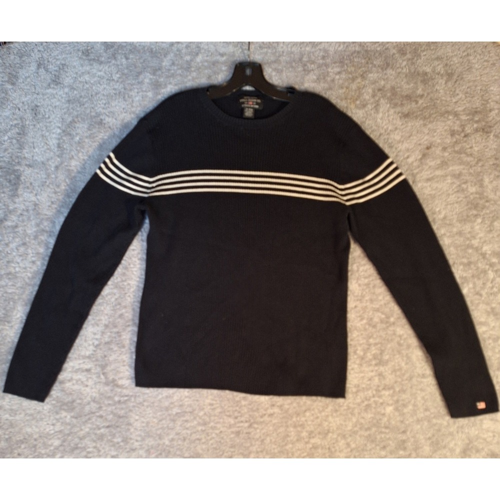 Polo Jeans Co Ralph Lauren Mens Ribbed Striped Crewneck Sweater Navy Blue XL